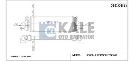 TURBO RADYATORU INTERCOOLER GRAND VITARA II 1.9 DDIS 05-15 600×207×50 - KALE 342365